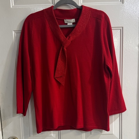 Allison Daley Sweaters - Allison Daley Red V-Neck Sweater with Tie Detail size M
